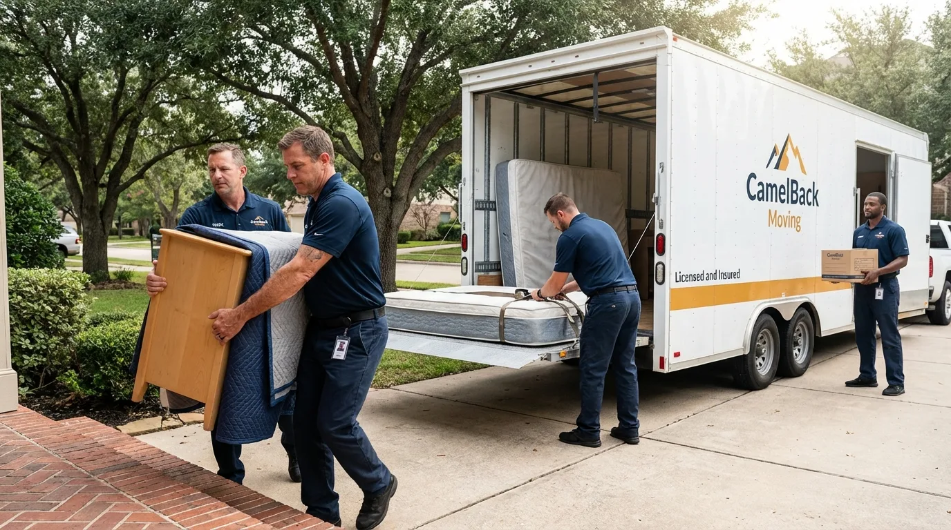 Crew loading residential truck for cross-state move from Orono, ME