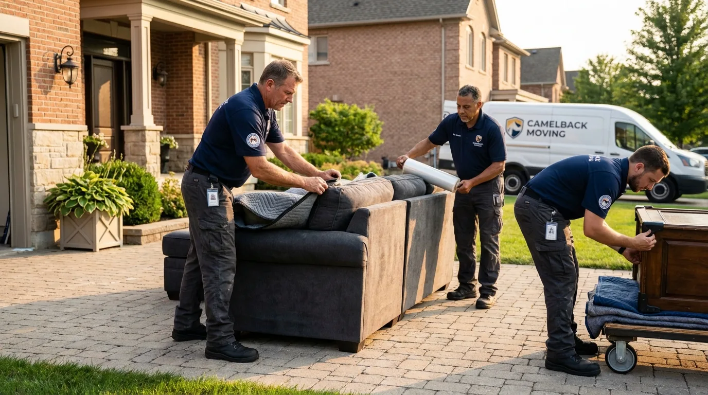 Large estate moving crew wrapping furniture in Orono, ME