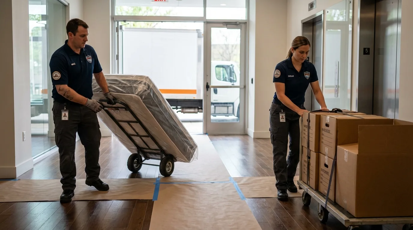 Professional apartment movers loading elevator in Orono, ME
